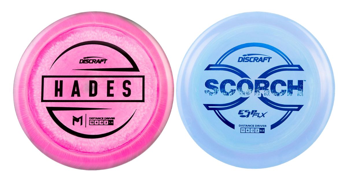 A Discraft Hades vs Scorch side by side on a white background