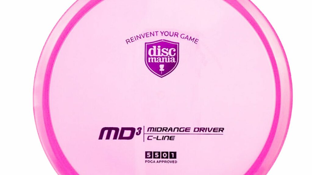 A Pink Discmania MD3 driver C-Line with purple stamp