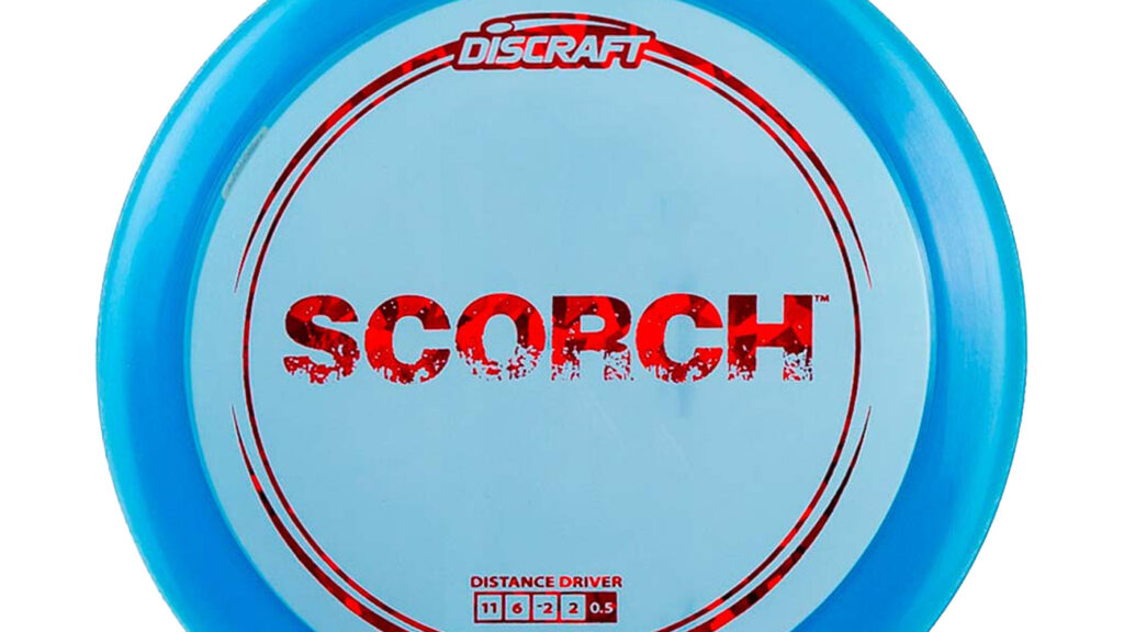 A blue Discraft Scorch Disc with Red stamp