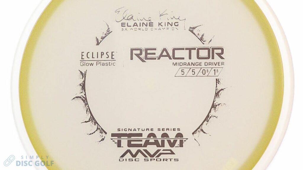 A glow MVP Reactor Eclipse Elaine King Signature Series disc with Silver stamp and white rims